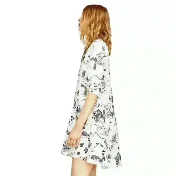 Zara Cactus Print Tunic Shirt Dress with Zip V Neck Front Zipper - Picture 2 of 10